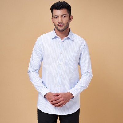 Peregrine by Pantaloons Men Striped Formal Blue Shirt