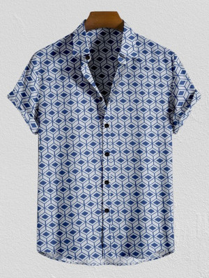 Arth Enterprise Men Printed Casual White, Blue Shirt