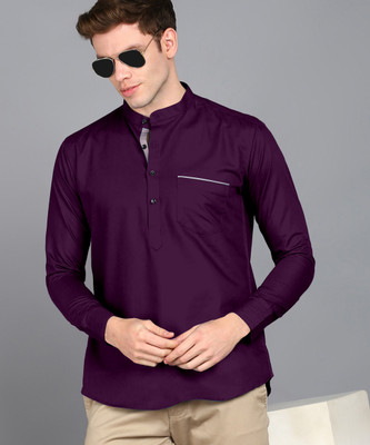 MILDIN Men Solid Casual Purple Shirt