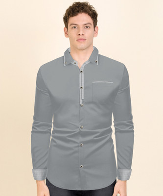 HouseOfCommon Men Solid Casual Grey Shirt