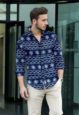 GLOBAL NOMAD Men Polka Print Casual Blue Shirt