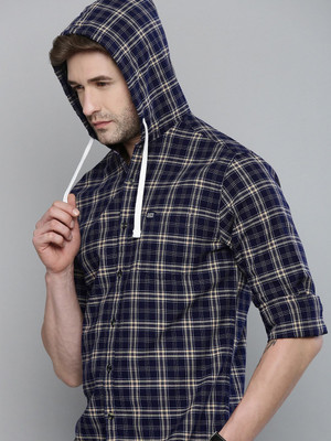 The Indian Garage Co. Men Checkered Casual Dark Blue Shirt