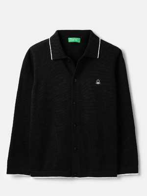 United Colors of Benetton Boys Self Design Casual Black Shirt