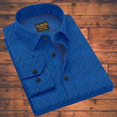 clinch fashion Men Self Design Casual Dark Blue Shirt