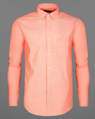 french crown Men Self Design Casual Orange Shirt