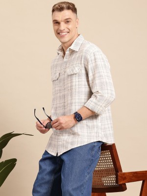 Mast & Harbour Men Checkered Casual White Shirt