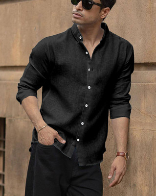 Yanthhi Men Solid Casual Black Shirt