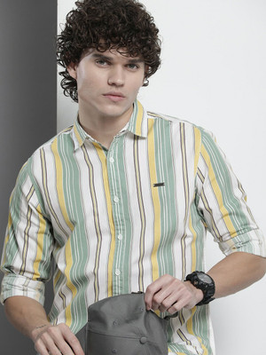 The Indian Garage Co. Men Striped Casual Green Shirt