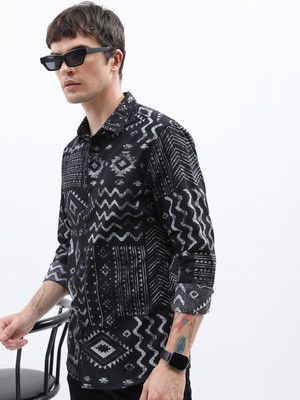 HIGHLANDER Men Printed Casual Black, White Shirt