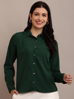 twolucky Women Solid Casual Dark Green Shirt