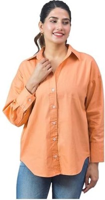 Fab Star Women Solid Casual Orange Shirt