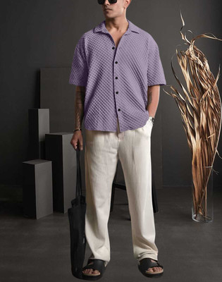 CFILORUX Men Solid Formal Purple Shirt