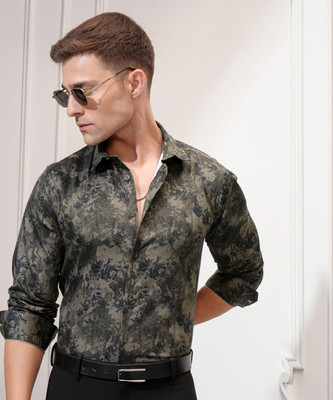 LOCOMOTIVE Men Printed Casual Green, Black Shirt