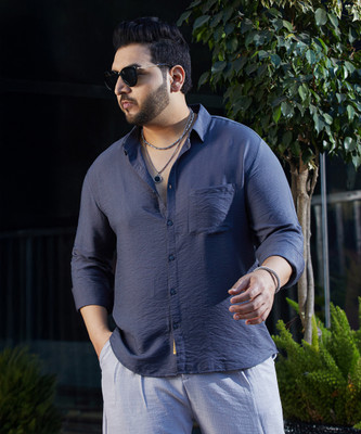 Instafab Plus Men Self Design Casual Blue Shirt