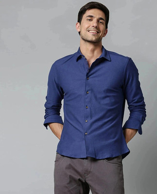 Pactimo Men Solid Casual Dark Blue Shirt
