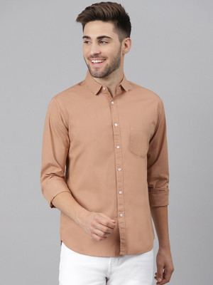 Dennis Lingo Men Solid Casual Brown Shirt