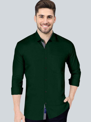 VTEXX Men Solid Casual Dark Green Shirt