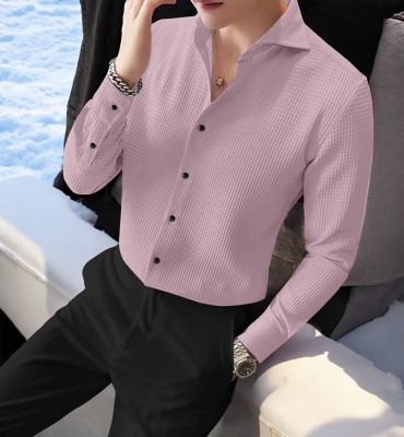 gurukrupa creation Men Self Design Casual Pink Shirt