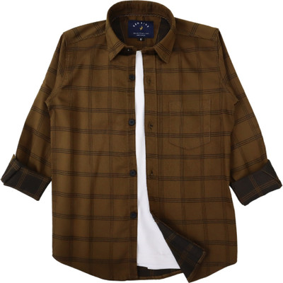 ROCKET SCIENCE Boys Checkered Casual Khaki Shirt