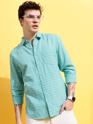 KETCH Men Dyed/Ombre Casual Light Green Shirt