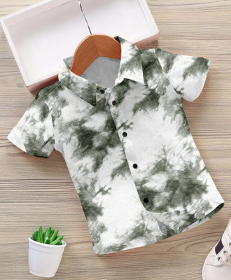 Pelican Hub Boys Dyed/Ombre Casual White, Dark Green Shirt