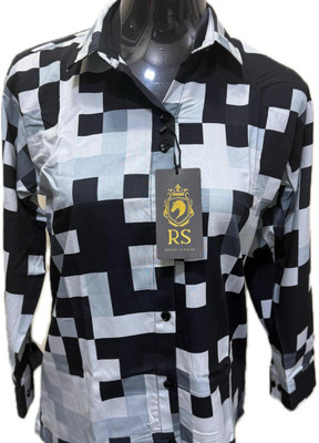 RS FASHION Women Geometric Print Party Blue Shirt