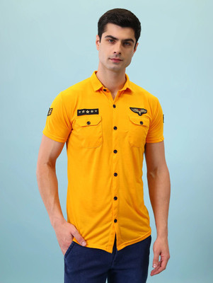 GEUM Men Solid Casual Yellow Shirt