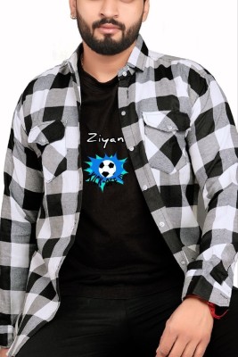 Ziyan tex Men Checkered Casual Black, Grey, White Shirt