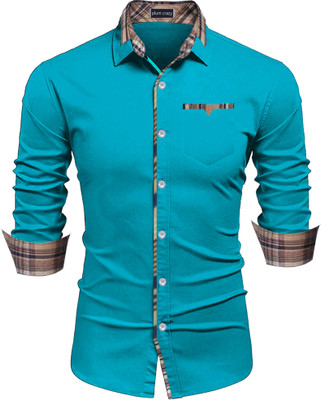 Plum Crazy Men Solid Casual Light Green Shirt