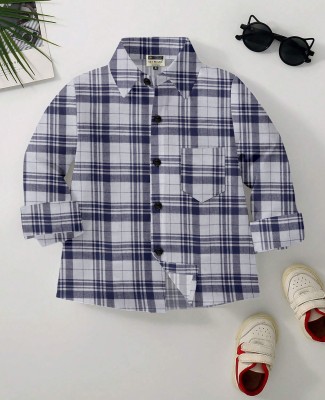 SKY PEARL Boys Checkered Casual Grey, Blue Shirt