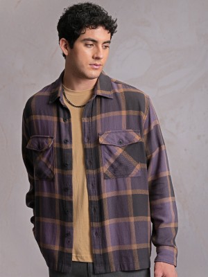 LOCOMOTIVE Men Checkered Casual Purple Shirt