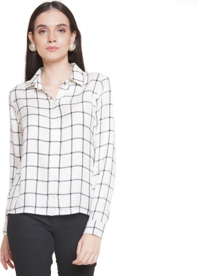 Jakanary Women Checkered Casual White Shirt