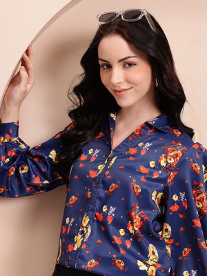 Mast & Harbour Women Printed Casual Blue Shirt