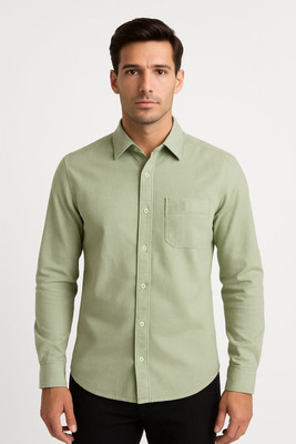 SRJ Men Solid Formal Light Green Shirt