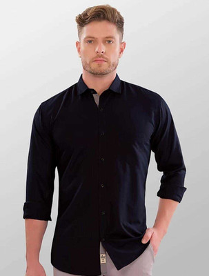 ALVIN CREATION Men Solid Casual Black Shirt