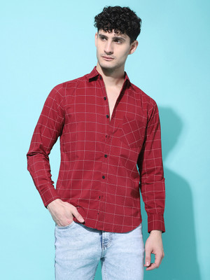 METRONAUT Men Checkered Casual Red Shirt