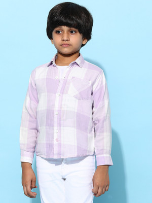 TALES & STORIES Boys Checkered Casual Purple, White Shirt
