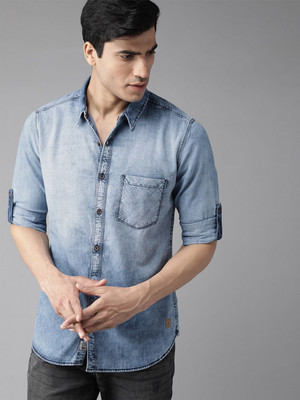 Roadster Men Solid Casual Blue Shirt