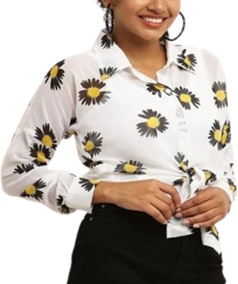 Kiwaoo Women Floral Print Casual White, Black Shirt