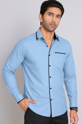 LAXBON Men Solid Casual Light Blue Shirt