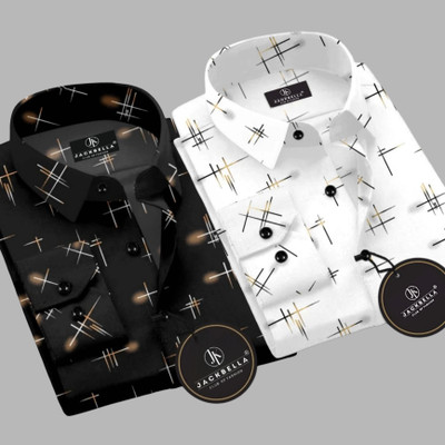 JACKBELLA Men Printed Casual White, Black Shirt