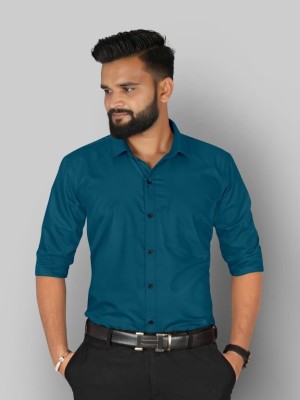 Radhe Collection Men Solid Formal Dark Blue Shirt