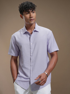 HIGHLANDER Men Self Design Casual Purple Shirt