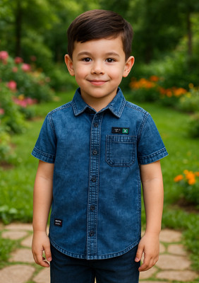 SONUHEL K Boys Dyed/Ombre Casual Blue Shirt