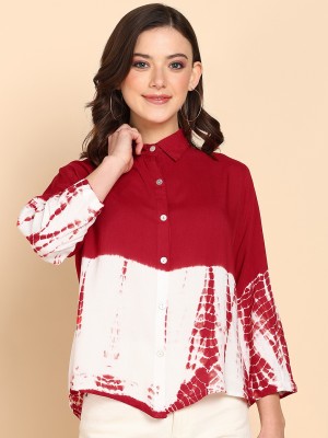 PinkTribe Women Dyed/Ombre Casual White, Red Shirt