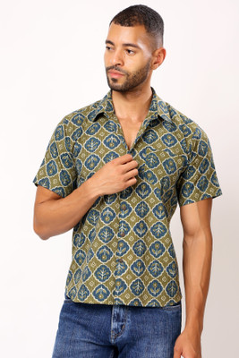 Jostory Men Printed Casual Green Shirt