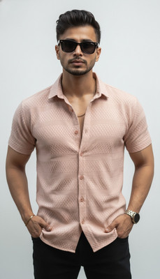 SEVENTEENSTITCH Men Solid, Self Design Casual Pink Shirt