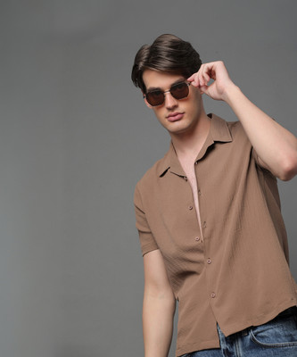 Voroxy Men Solid Casual Brown Shirt