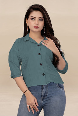 SYSBELLA FASHION Women Solid Casual Dark Green Shirt