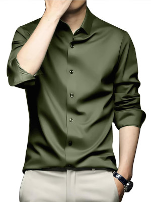 DENEEJA Men Solid Party Dark Green Shirt